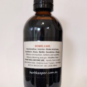 BOWEL CARE HERBAL EXTRACT 200ml Marshmallow. Licorice. Buckthorn. Ginger. Aloe Vera. Globe Artichoke. Nettle. Dandelion.