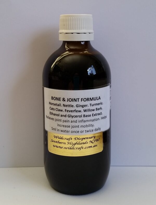 BONE AND JOINT FORMULA 200ml Feverfew. Cats Claw. Turmeric. Horsetail. Ginger. Nettle. Willow Bark. Ethanol and/or Glycerol base herbal extracts for maximum strength and rapid absorption.