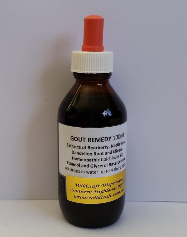 GOUT REMEDY HERBAL EXTRACT 100ml Bearberry. Nettle Leaf. Cleavers. Dandelion Root. Homeopathic Colchicum.
