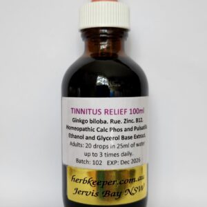 TINNITUS RELIEF 100ml Ginkgo biloba Rue Zinc B12 Homeopathic Calc Phos and Pulsatilla