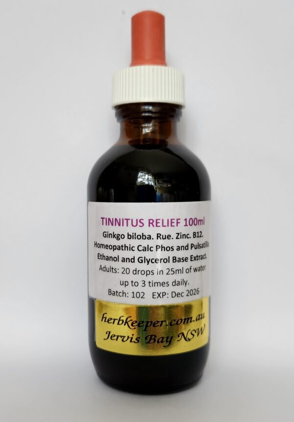 TINNITUS RELIEF 100ml Ginkgo biloba Rue Zinc B12 Homeopathic Calc Phos and Pulsatilla