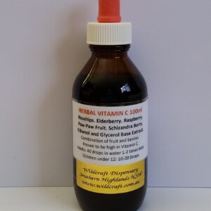 HERBAL VITAMIN C LIQUID 100ml Rosehips. Elder Berry. Raspberry. Paw Paw. Schizandra. Ethanol and/or Glycerol base herbal extracts for maximum strength and rapid absorption.